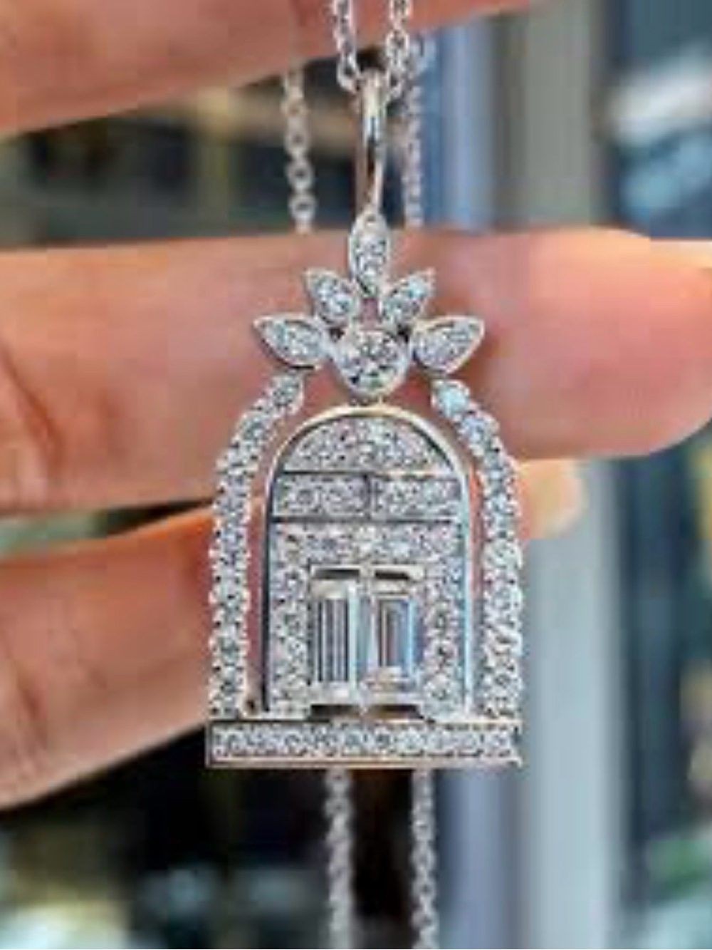 Door to Happiness Platinum CZ Pendant Necklace. New. - Picture 5 of 10